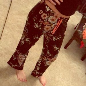 Black floral pajama pants